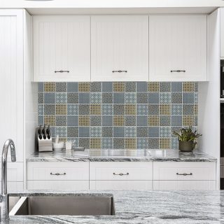 Geobright Blue Mosaic Kitchen Tile