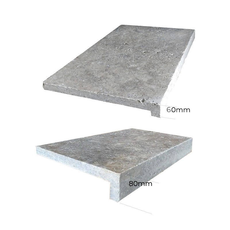 Silver Travertine Tumbled Square Coping Tile sample